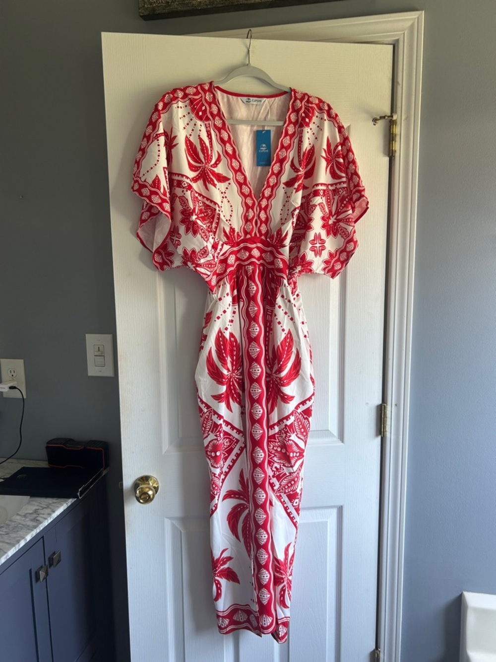 Cupshe Red and White Shell-Print Maxi Dress